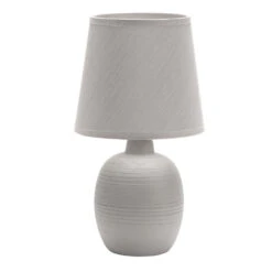 Tischleuchte Aus Keramik Mit Stoffschirm Rund Sockel E14 Hellgrau L170xB170xH310mm