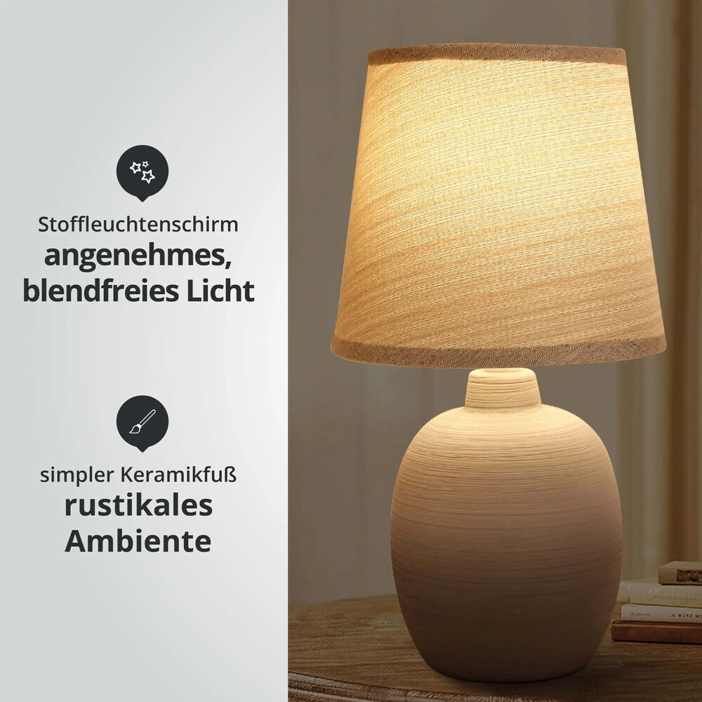 Tischleuchte Aus Keramik Mit Stoffschirm Rund Sockel E14 Hellgrau L170xB170xH310mm – Bild 4