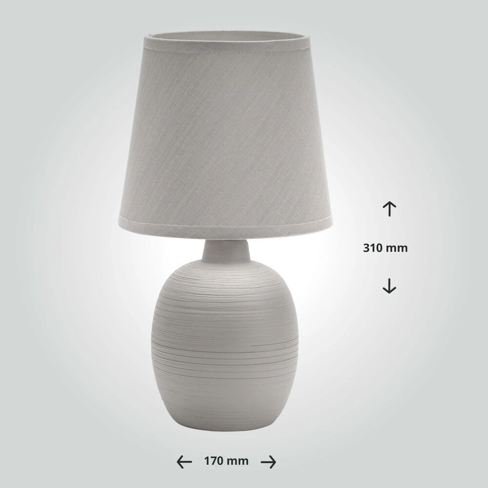 Tischleuchte Aus Keramik Mit Stoffschirm Rund Sockel E14 Hellgrau L170xB170xH310mm – Bild 5