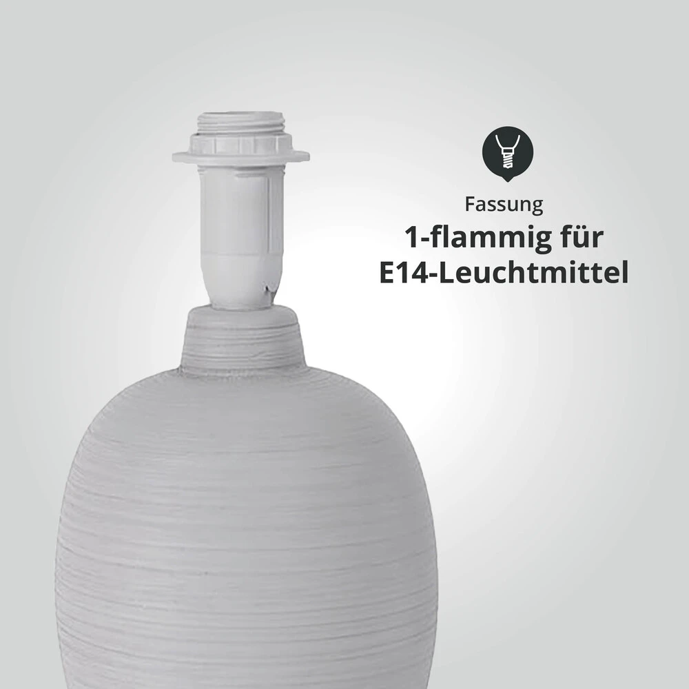 Tischleuchte Aus Keramik Mit Stoffschirm Rund Sockel E14 Hellgrau L170xB170xH310mm – Bild 6
