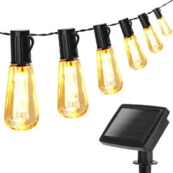 LED Solar-Deko-Lichterkette 10 Lampen In Warmweiß 1,8m+2m Zuleitung (max, 8h Leuchtdauer)