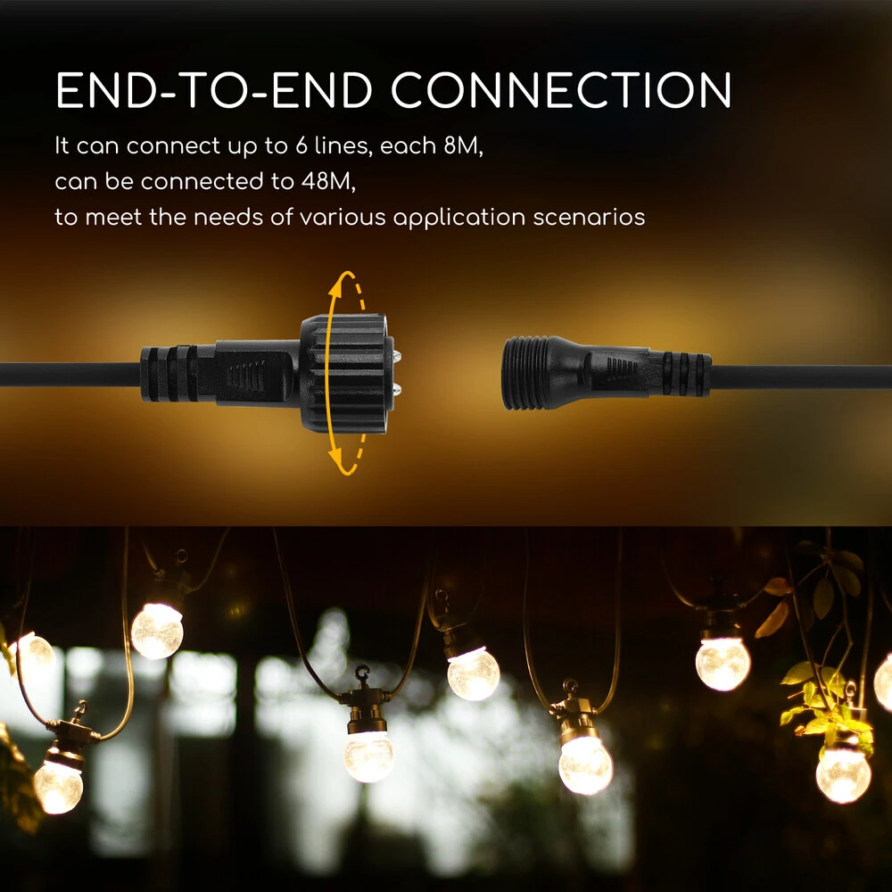 LED Deko-Party-Lichterkette 10 Lampen Transparent 8m 3,2V 6W Mit Steckernetzteil IP44 3000K – Bild 3