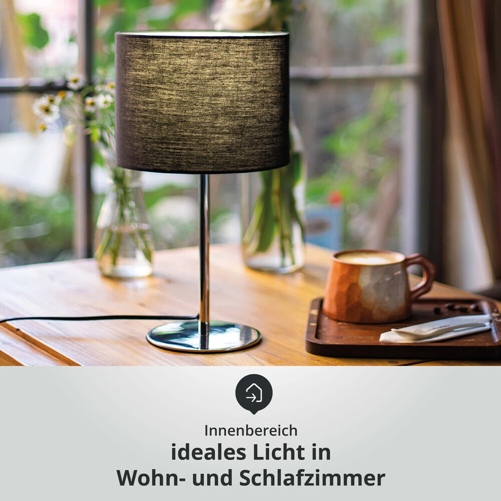 Tischleuchte Mit Metallfuß Chrom Und Stoffschirm Schwarz Sockel E14 B170xH330mm – Bild 2