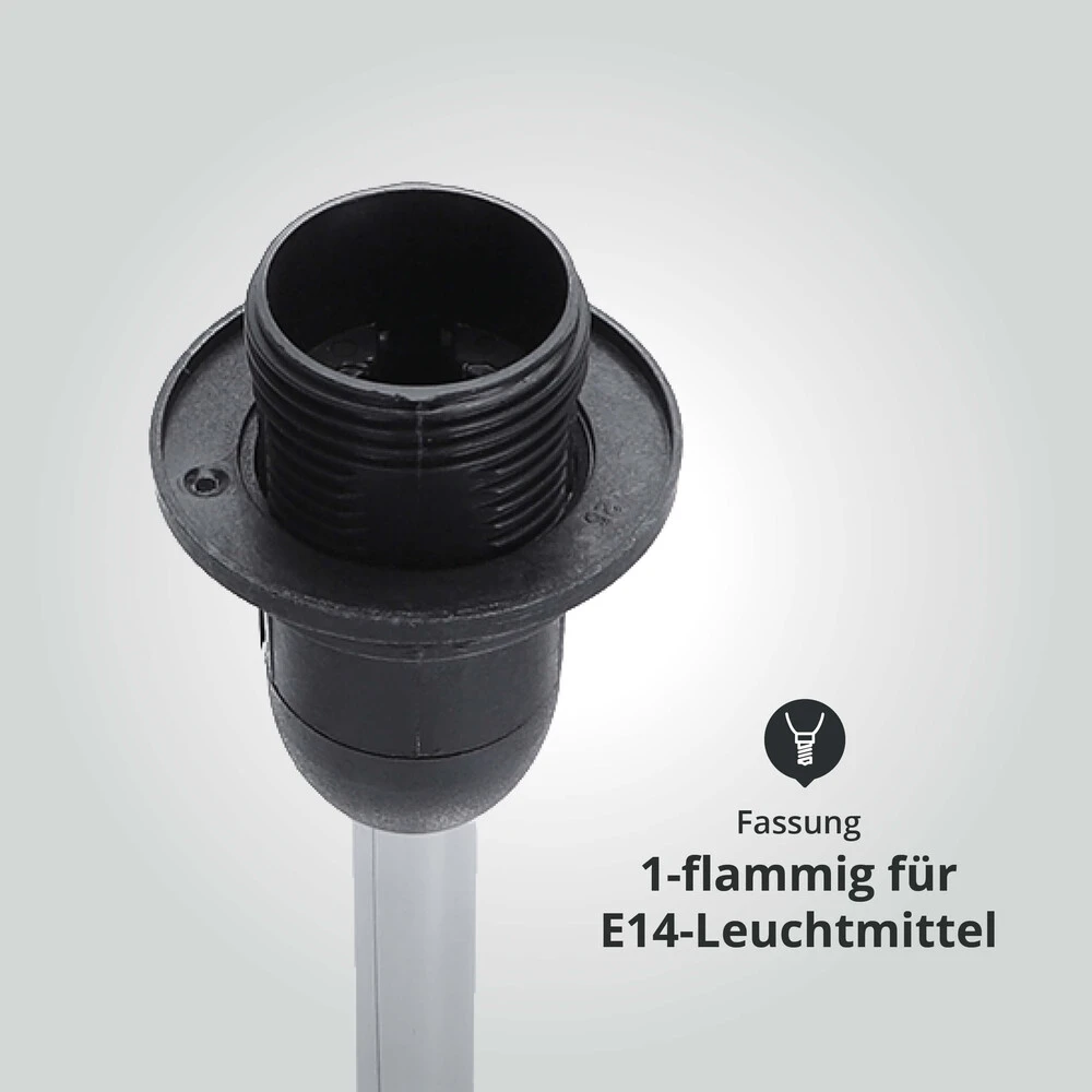 Tischleuchte Mit Metallfuß Chrom Und Stoffschirm Schwarz Sockel E14 B170xH330mm – Bild 6