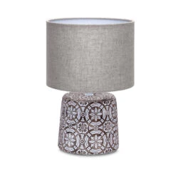 Tischleuchte Aus Keramik Mit Stoffschirm Rund Sockel E14 Braun/gemustert L240xB240xH360mm