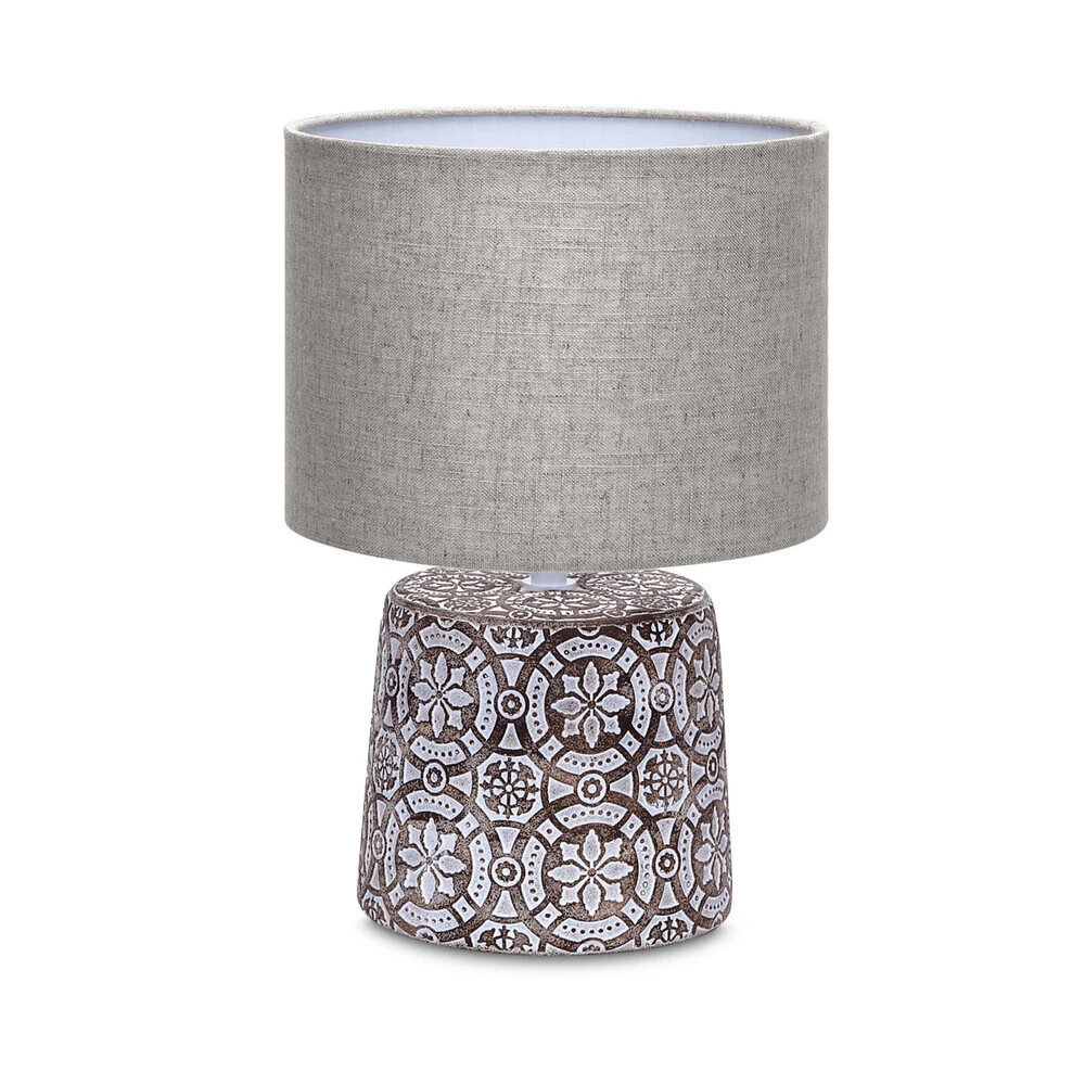 Tischleuchte Aus Keramik Mit Stoffschirm Rund Sockel E14 Braun/gemustert L240xB240xH360mm