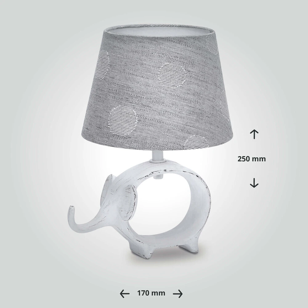 Tischleuchte Aus Keramik Mit Stoffschirm Rund Sockel E14 Grau/weiß/Elefant Vintage L170xB170xH250mm – Bild 4