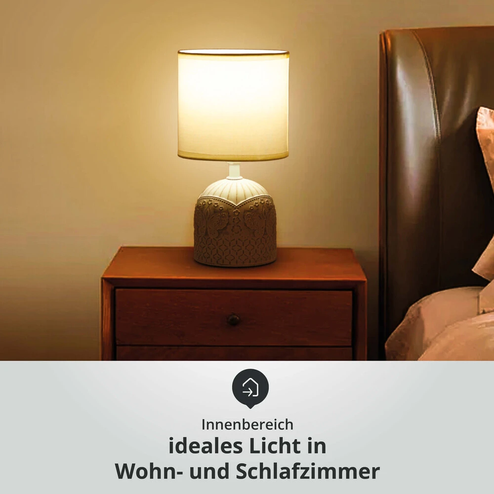 Tischleuchte Aus Keramik Mit Stoffschirm Rund Sockel E14 Weiß/grau/gemustert L130xB130xH260mm – Bild 5