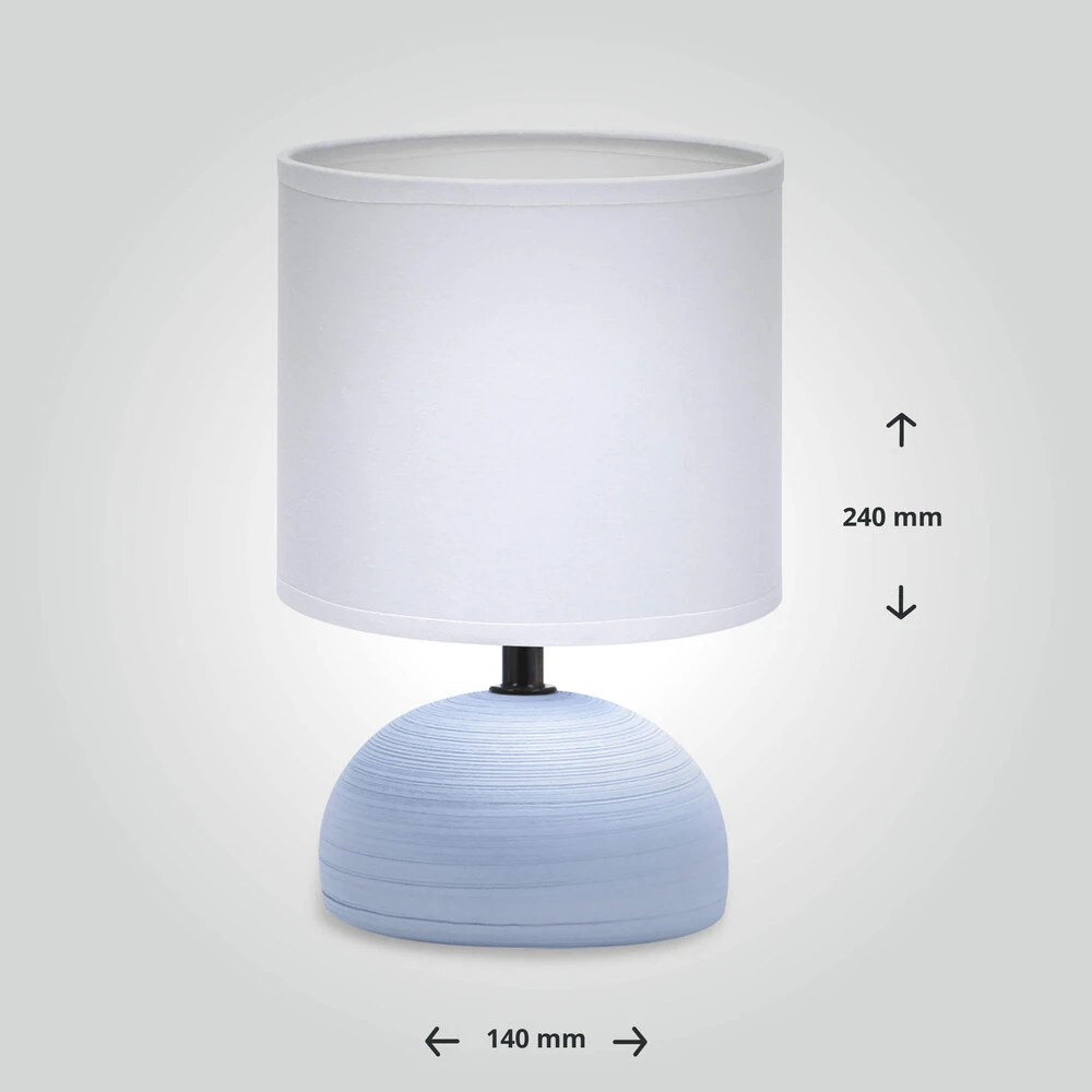 Tischleuchte Aus Keramik Mit Stoffschirm Rund Sockel E14 Weiß/hellblau L140xB140xH230mm – Bild 3