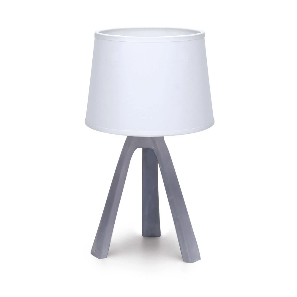 Tischleuchte Mit Fuß Aus Kunstharz Grau Mit Stoffschirm Weiß Sockel E14 L180xB180xH310mm