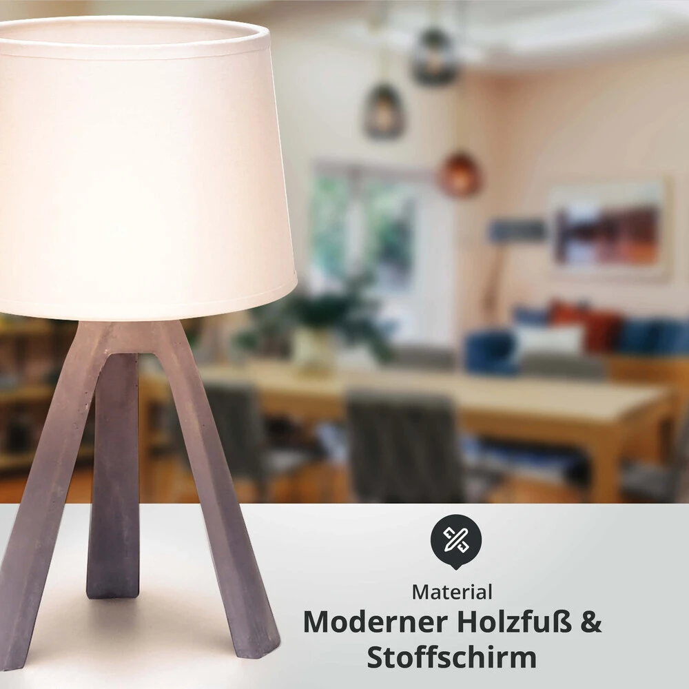 Tischleuchte Mit Fuß Aus Kunstharz Grau Mit Stoffschirm Weiß Sockel E14 L180xB180xH310mm – Bild 4