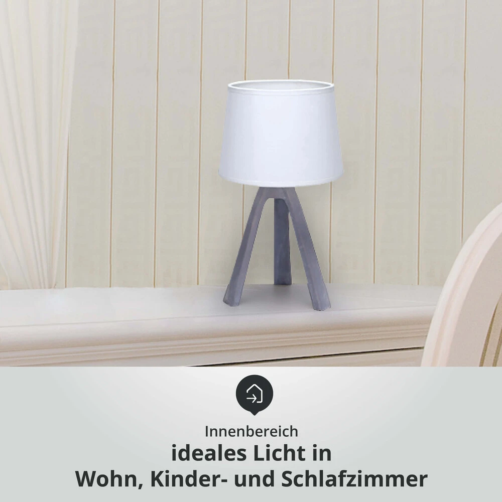 Tischleuchte Mit Fuß Aus Kunstharz Grau Mit Stoffschirm Weiß Sockel E14 L180xB180xH310mm – Bild 5