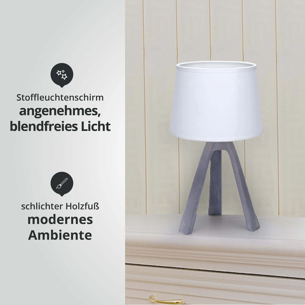 Tischleuchte Mit Fuß Aus Kunstharz Grau Mit Stoffschirm Weiß Sockel E14 L180xB180xH310mm – Bild 6