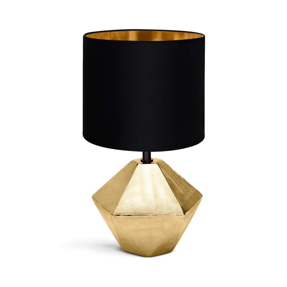 Tischleuchte Aus Keramik Mit Stoffschirm Rund Sockel E14 Gold/schwarz L150xL150xH250mm