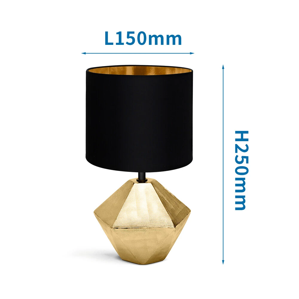 Tischleuchte Aus Keramik Mit Stoffschirm Rund Sockel E14 Gold/schwarz L150xL150xH250mm – Bild 4