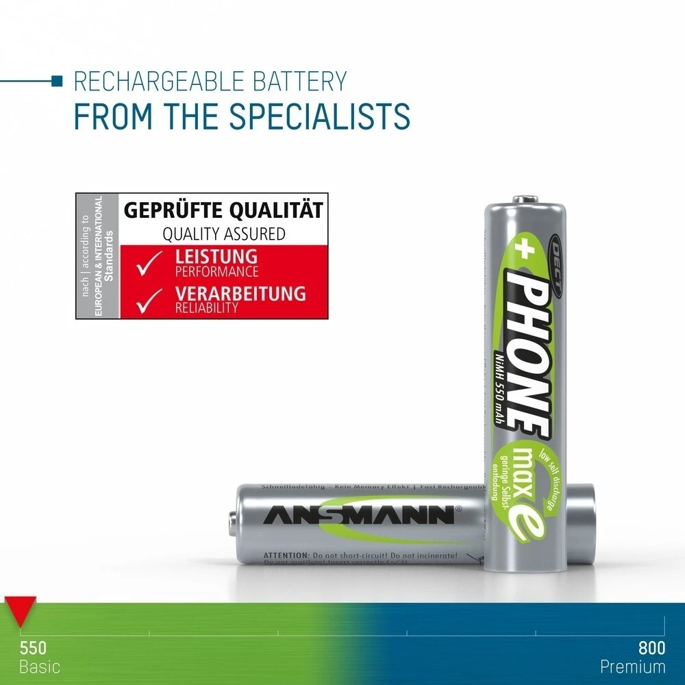 ANSMANN 2er NiMH Akku Batterie Für Schnurlostelefon Micro AAA 1,2V 550mAh MaxE – Bild 8
