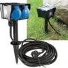 Gartensteckdose Mit Erdspieß, 2-fach, IP44, 10m Kabel, Zeitschaltuhr