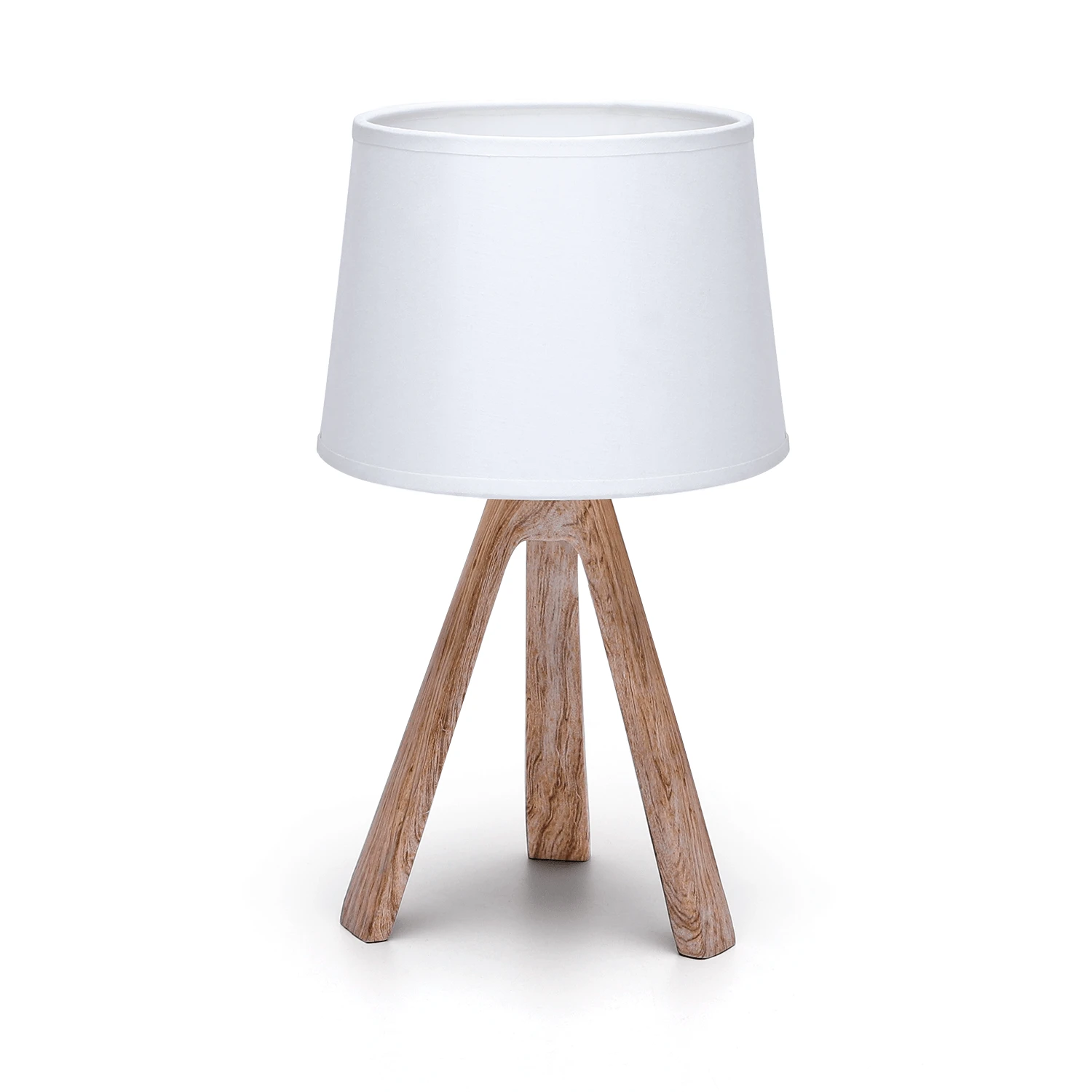 Tischleuchte Mit Fuß Aus Kunstharz Holzoptik Mit Stoffschirm Weiß Sockel E14 L180xB180xH310mm