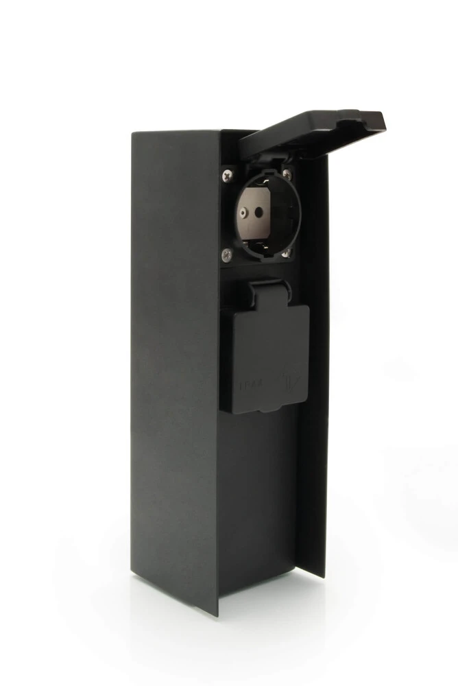 Außensteckdose 2 Steckplätze Metall Schwarz Matt – Bild 2