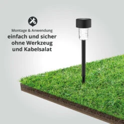 LED Solar Garten Erdspieß Zylindrisch Schwarz 33cm 6500K [3053] 6er Set