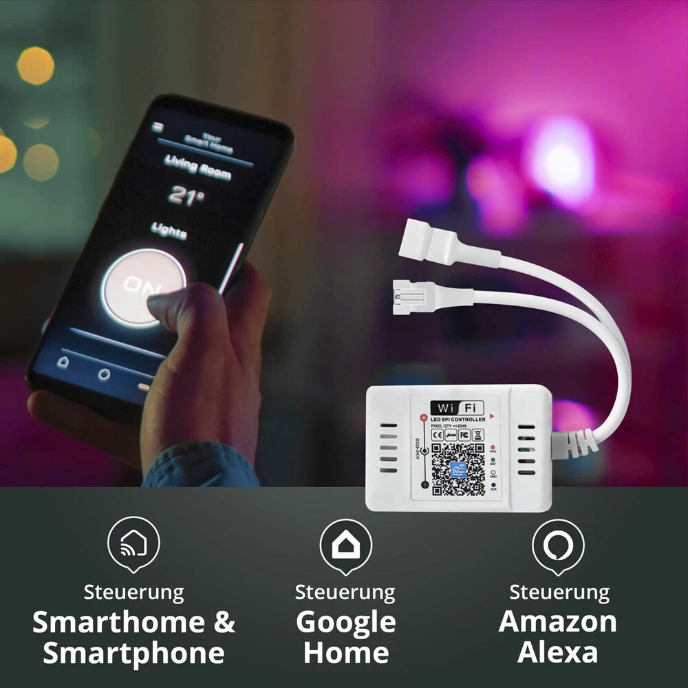 Premium 24V Digitaler IC RGB COB Streifen SET Inkl. Installationsnetzteil Tuya WiFi Controller Mit Fernbedienung 1 M – Bild 8