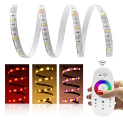 Premium 24V LED Streifen IP65 RGBW 2 X 30 LED/m 5050 Funk-SET & Installationsnetzteil Kabellitze 1m