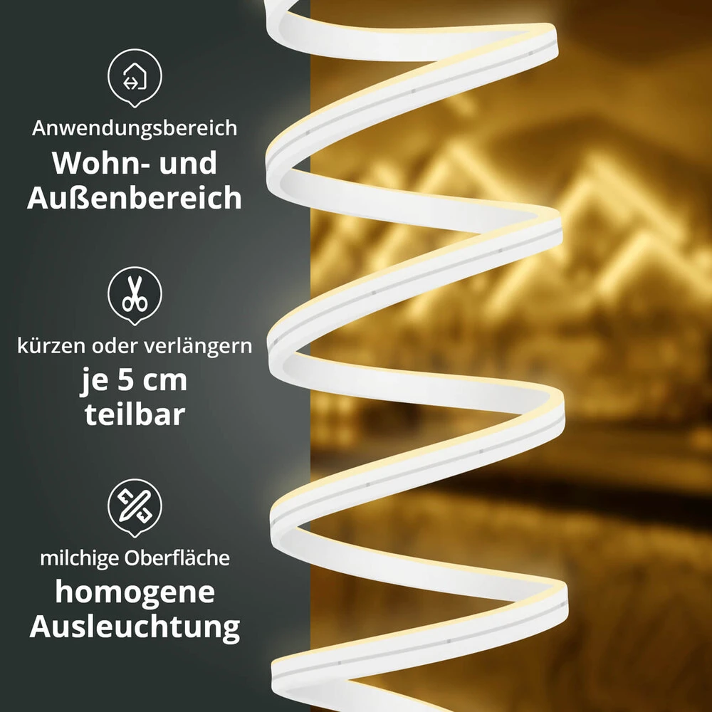 Premium 24V LED NeonFlex Streifen IP65 Warmweiß Schmal SET Netzteil 1m – Bild 4