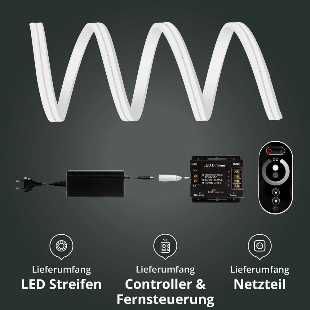 Premium 24V LED NeonFlex Streifen IP65 Neutralweiß Schmal Funk-SET & Netzteil 1m – Bild 2