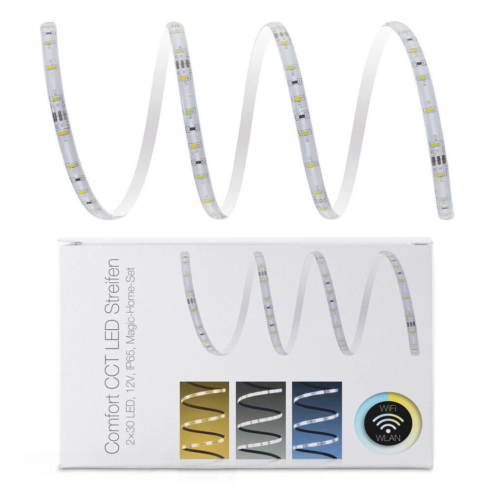 Comfort 12V LED Streifen IP65 CCT 2 X 30 LED/m 4014 WLAN-SET Magic Home & Netzteil 15m