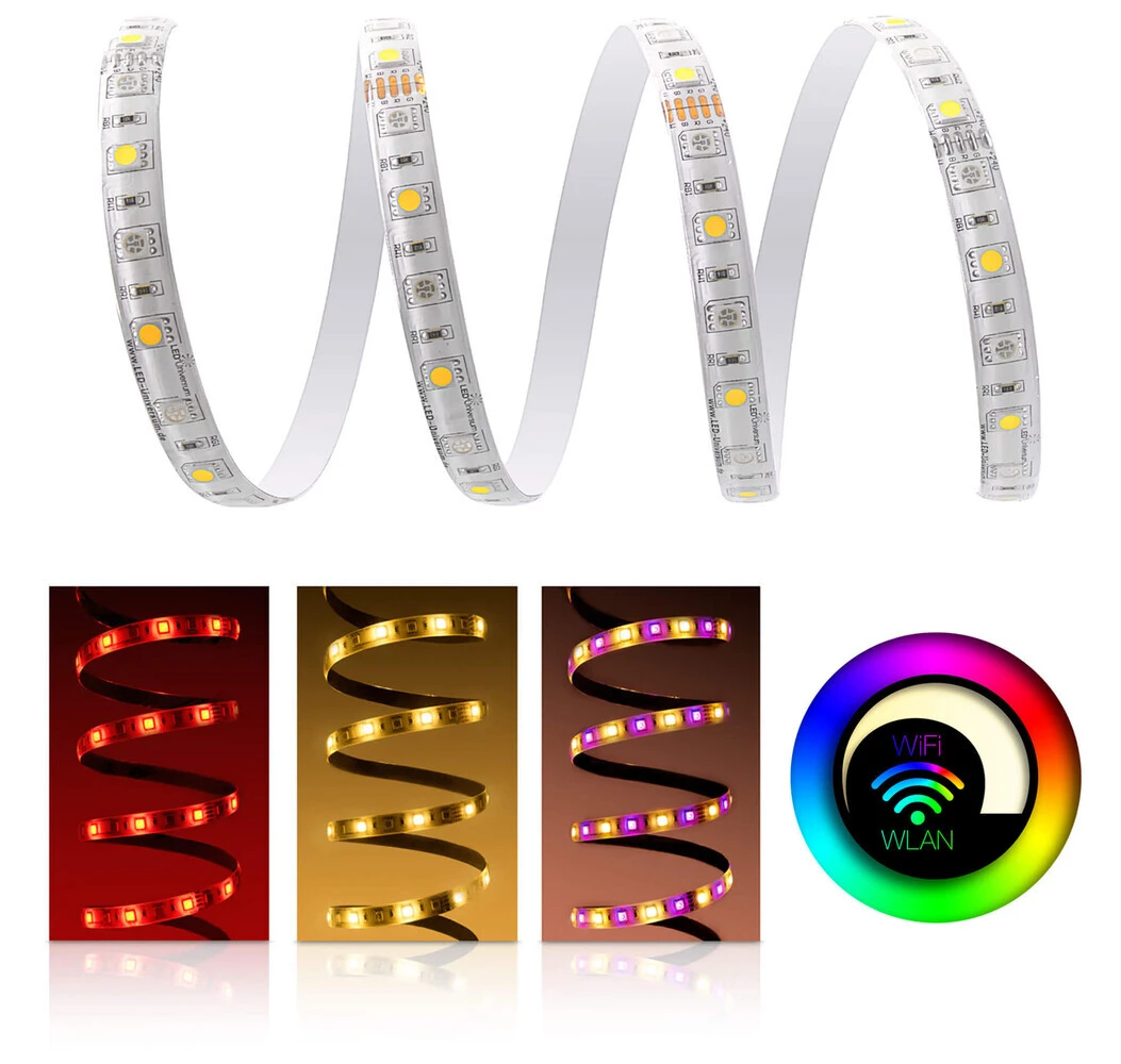 Premium 24V LED Streifen IP65 RGBW 2 X 30 LED/m 5050 WLAN-SET Magic Home & Netzteil 1m