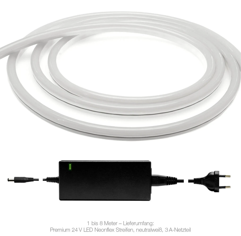 Premium 24V LED NeonFlex Streifen IP68 Neutralweiß SET Netzteil 1m – Bild 5