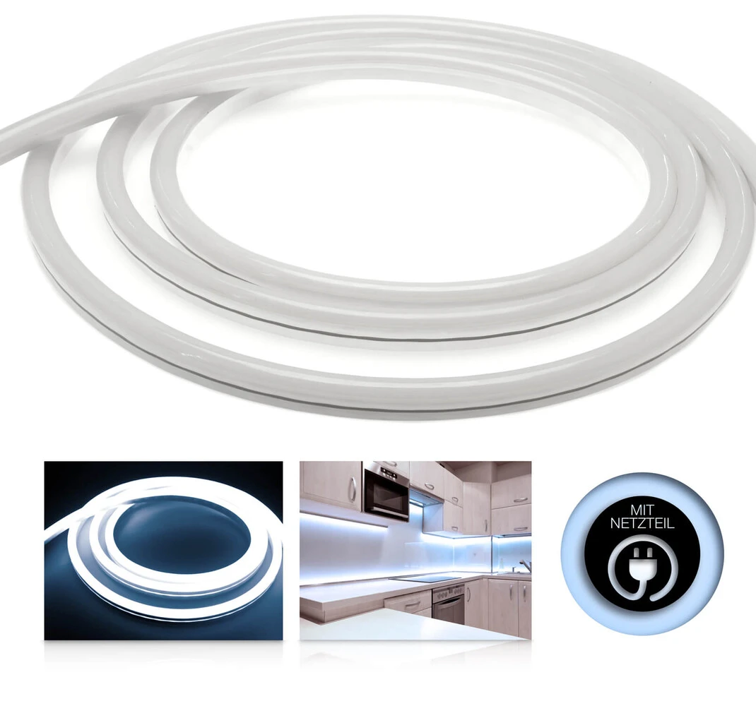 Premium 24V LED NeonFlex Streifen IP68 Kaltweiß SET Netzteil 1m