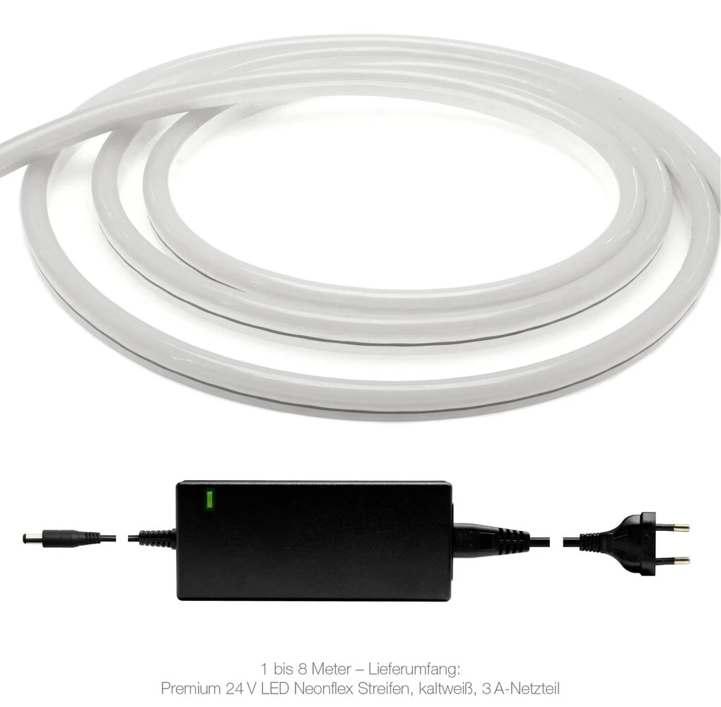 Premium 24V LED NeonFlex Streifen IP68 Kaltweiß SET Netzteil 1m – Bild 5