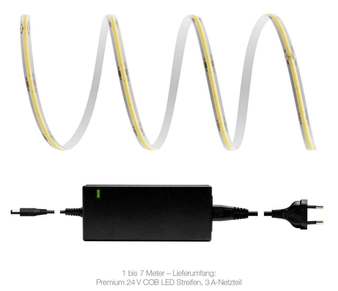 Premium 24V COB LED Streifen IP65 Neutralweiß SET Netzteil 1-7m 72W 1m – Bild 5