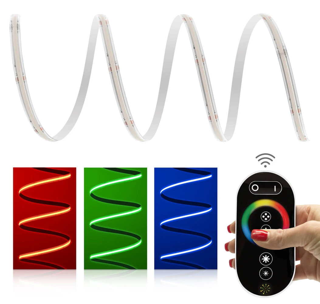 Premium 24V RGB COB LED Streifen IP65 Funk-Set & Netzteil 1m