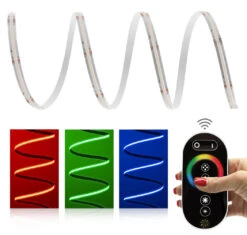 Premium 24V RGB COB LED Streifen IP20 Funk-Set Schwarz & Netzteil 1m