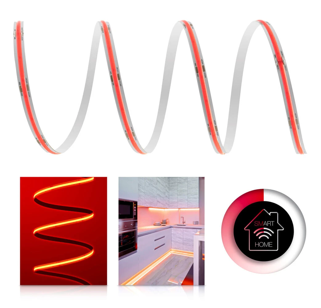 Premium 24V COB LED Streifen IP20 Rot Smart Home-SET & Netzteil Zigbee Controller 7m