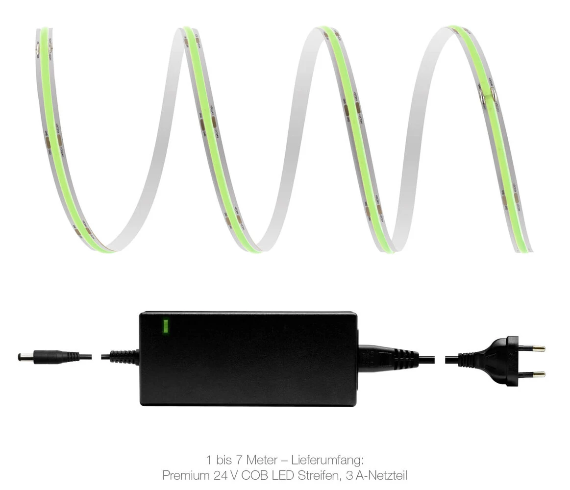 Premium 24V COB LED Streifen IP20 Grün SET Netzteil 1-7m 72W 1m – Bild 5