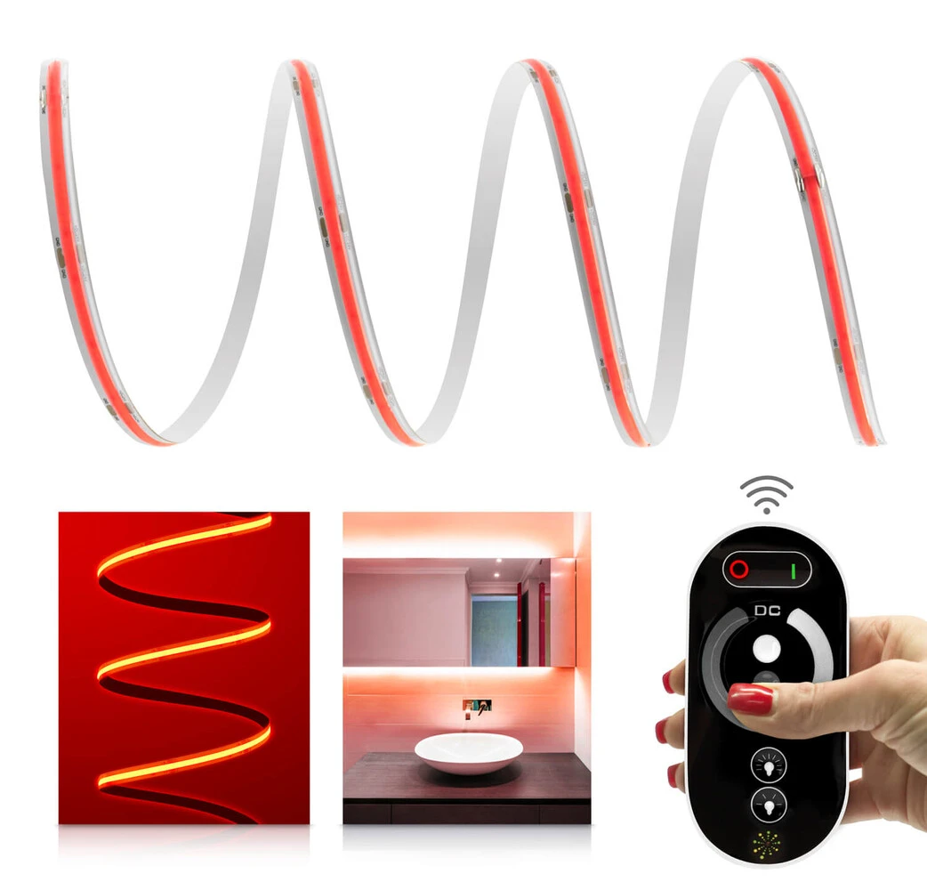 Premium 24V COB LED Streifen IP65 Rot Funk-SET & Netzteil 1-7m 72W 1m
